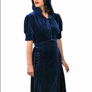 Nicoletta Carlone 1930s Style Blue Velvet Hooded Stars Dress - NWOT